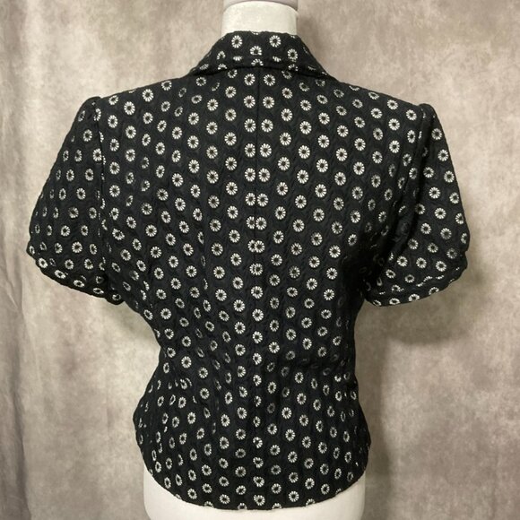 Samuel Dong RETRO Textured Flower Design Short Sleeve Jacket BLAZER Top Medium - Picture 3 of 6